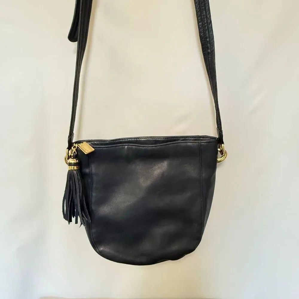 Tiganello navy blue gold shoulder purse size 10 x 9 x 3 handle 19-21” inch